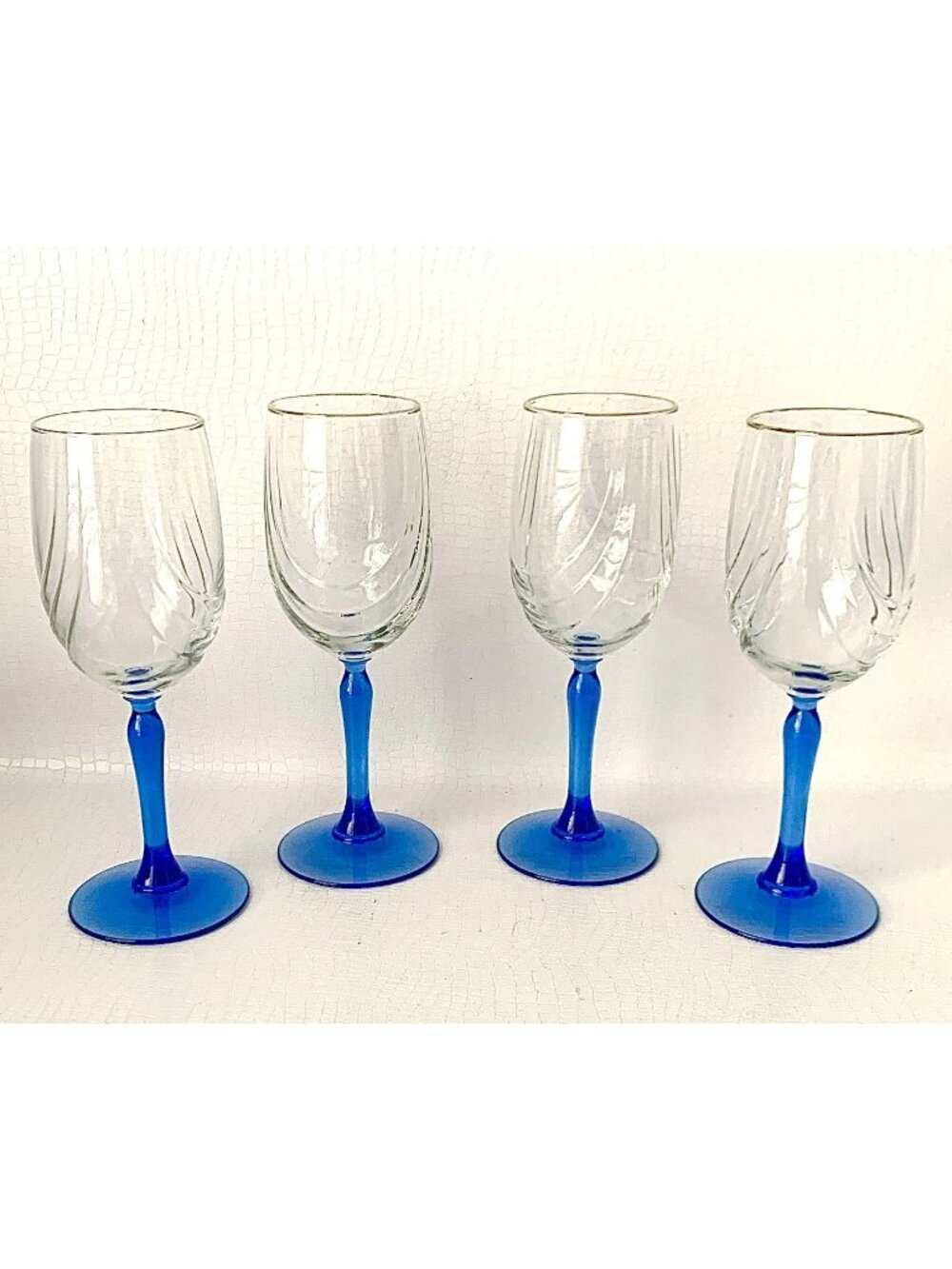 4 Vintage Lenox Blue Stemmed Wine Glasses Swag Drape Barware